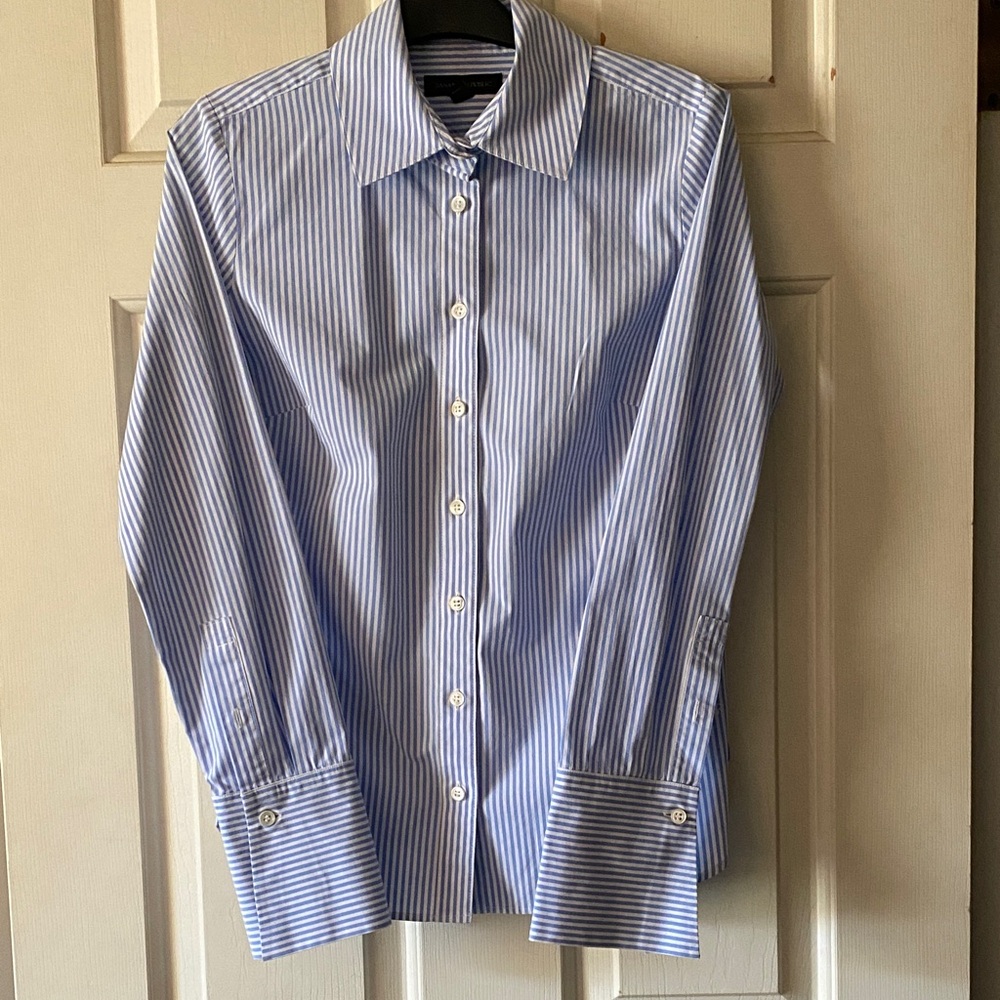 Elegant Blue Striped Women’s Dress Shirt